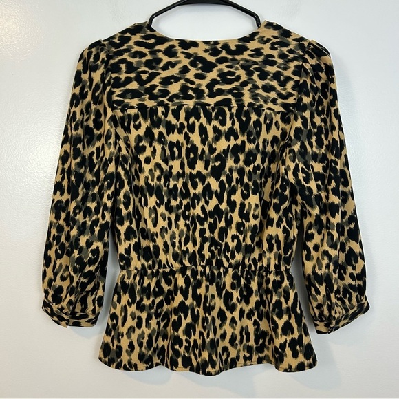 Halogen Leopard Print Faux Wrap Peplum Blouse/Top Size XXS - Picture 9 of 14